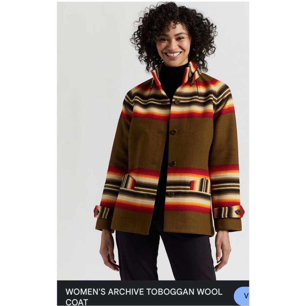 Pendleton Olive and Multicolor Striped Pea Coat